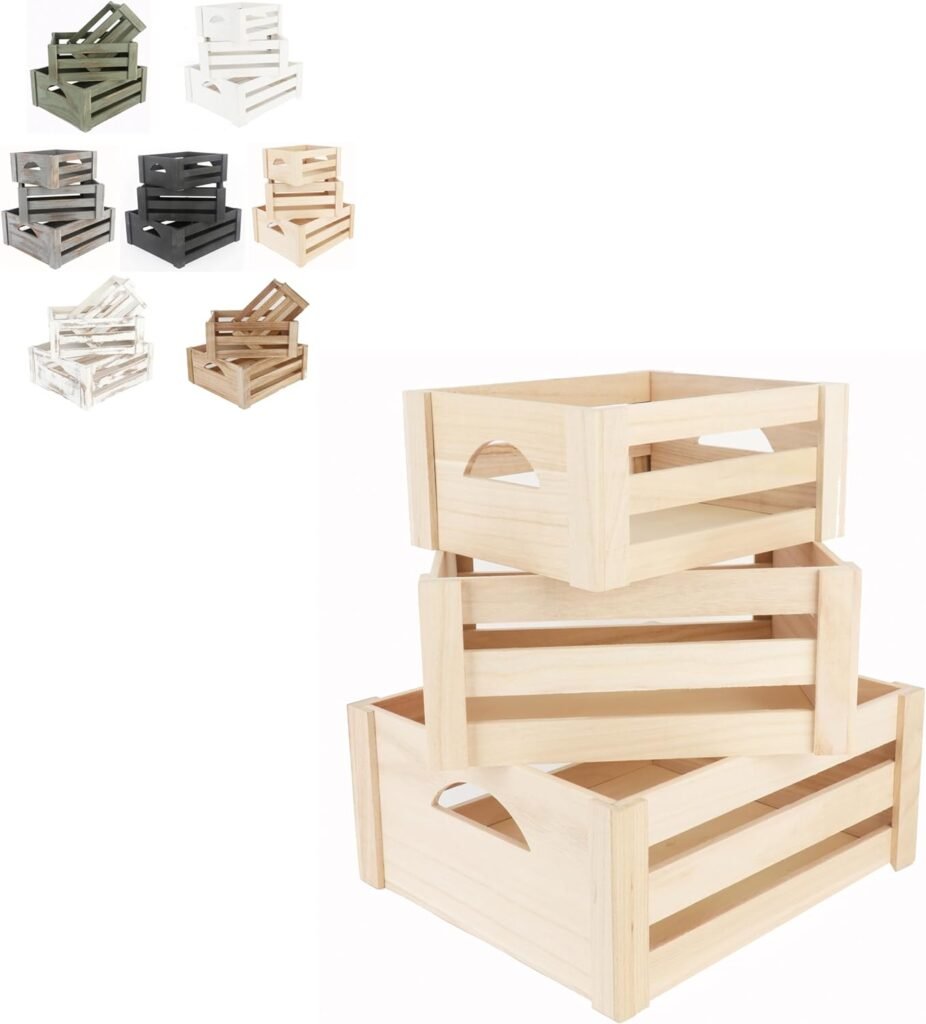 ITALIA Large 14.4 x 12.8 x 6.4 H (M) 12.4 x 10.8 x 5.6 H 3 PC Nested White Vintage Wood crates Multipurpose Wood Crafted