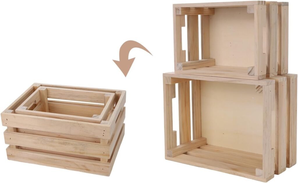 2 Pack Wooden Nesting Crates with Handles, Decorative Hand Crafted Wood Box Nesting Crate Farmhouse Storage Basket Container for Display and Organization
