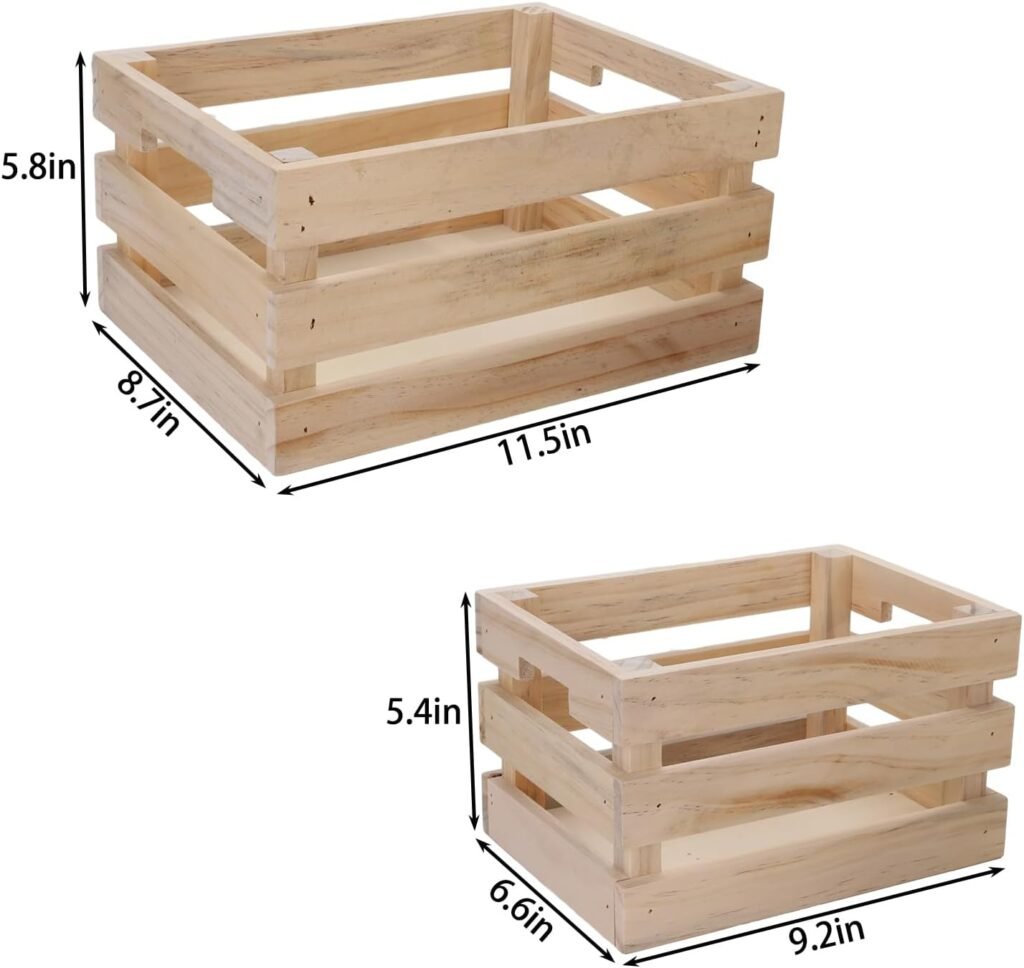 2 Pack Wooden Nesting Crates with Handles, Decorative Hand Crafted Wood Box Nesting Crate Farmhouse Storage Basket Container for Display and Organization