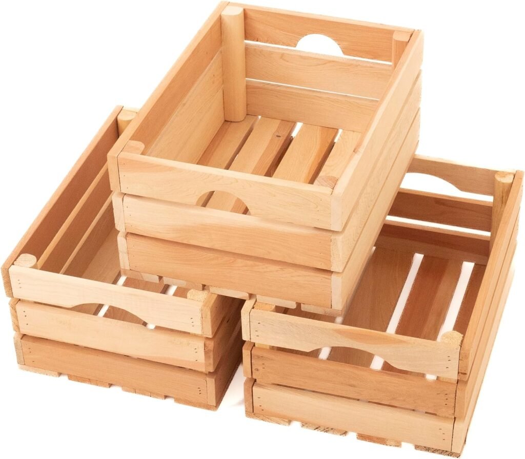 Cedar Wood Crates for vintage decorative display, Medium Crate set for storage and farmhouse style decor, wooden boxes made from 100% Wood (Medium Set of 3)