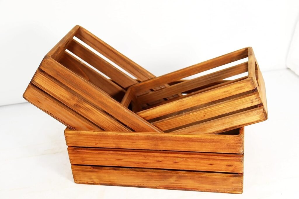 Set of 3 Wooden Storage Crate,Wooden Crate with Cutout Handles,Rustic Nesting Box Basket Bins,Laundry Crates,Fruits  Vegetables Boxes