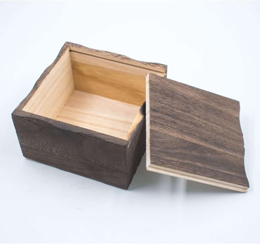 Small Wooden Box Slide-Top Wood Boxes Tiny Storage Organizer Craft Box with Slide Lid Square Wood Jewelry Box Heavy Carbonization Gift Box for Decorative Collectibles Home Venue Decor (4*4in)