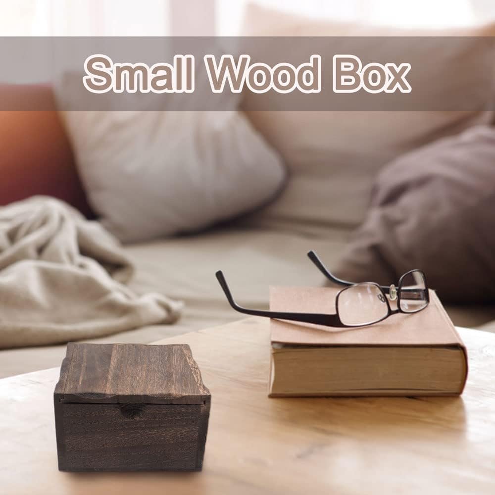 Small Wooden Box Slide-Top Wood Boxes Tiny Storage Organizer Craft Box with Slide Lid Square Wood Jewelry Box Heavy Carbonization Gift Box for Decorative Collectibles Home Venue Decor (4*4in)