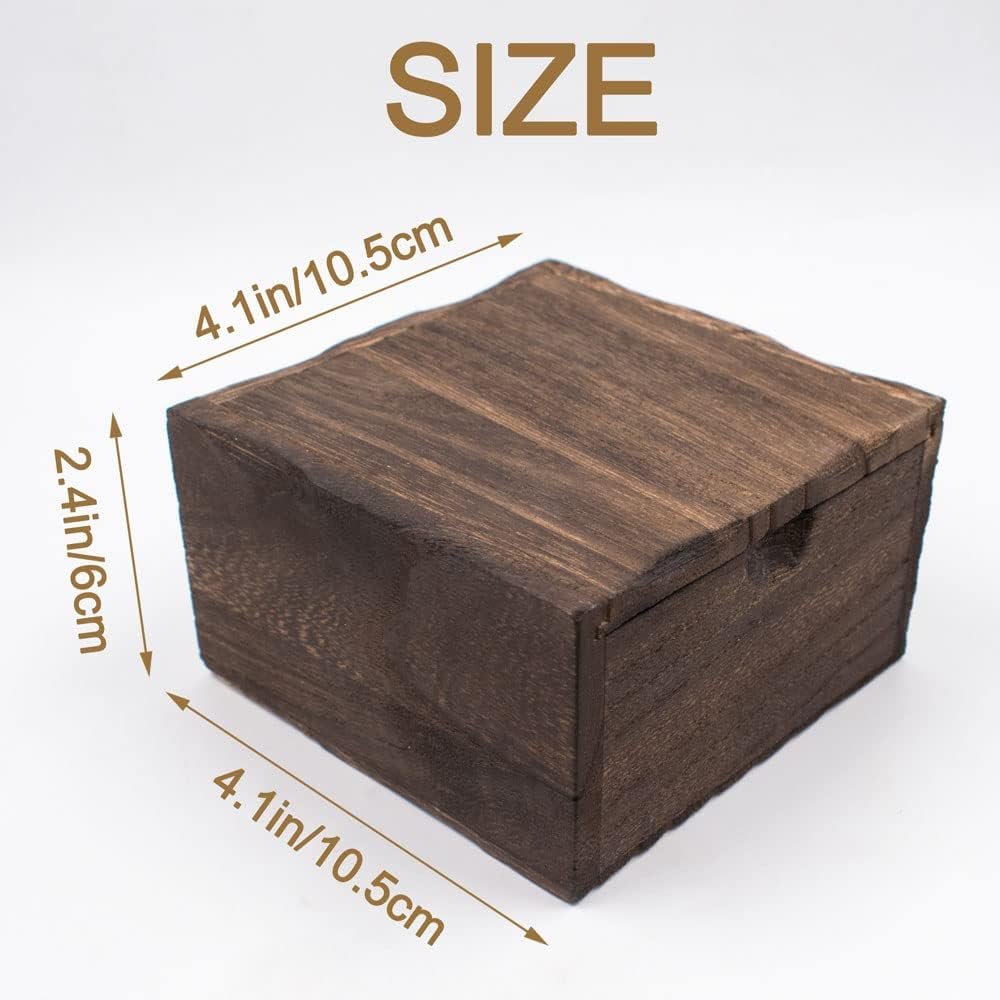 Small Wooden Box Slide-Top Wood Boxes Tiny Storage Organizer Craft Box with Slide Lid Square Wood Jewelry Box Heavy Carbonization Gift Box for Decorative Collectibles Home Venue Decor (4*4in)