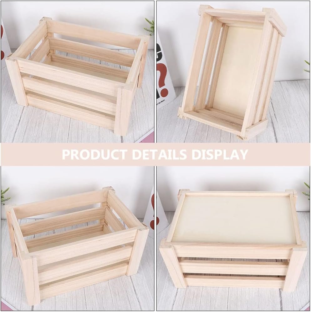 Wooden Crate Decorative Wood Crates Storage Container Boxes Rustic Wood Nesting Crates Wooden Storage Bin Basket for Home Supermarket, Khaki, 36x25cm