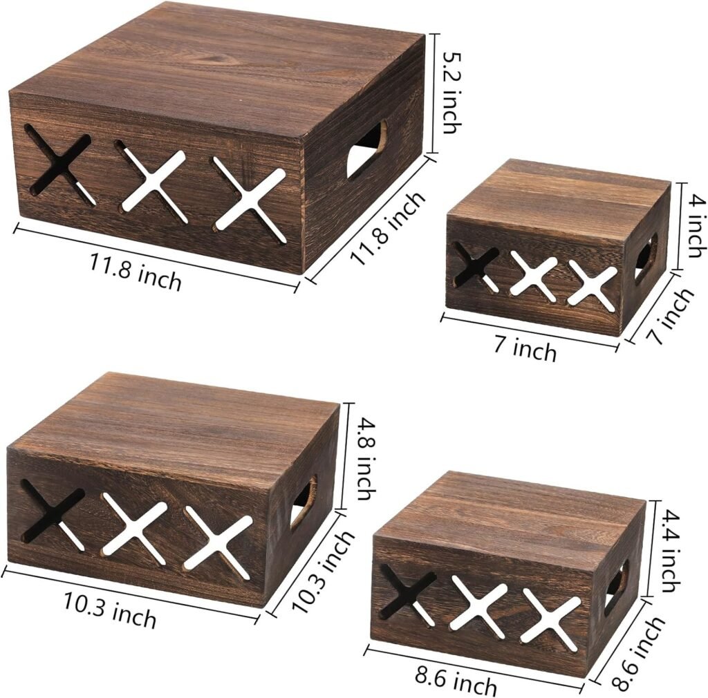 Yarlung Set of 4 Wood Cupcake Display Stand, Rustic Cake Stands Dessert Appetizer Square Risers, Stackable Wooden Crate Storage Box for Party, Thanksgiving Day, Christmas Decor, Nesting 4 Sizes