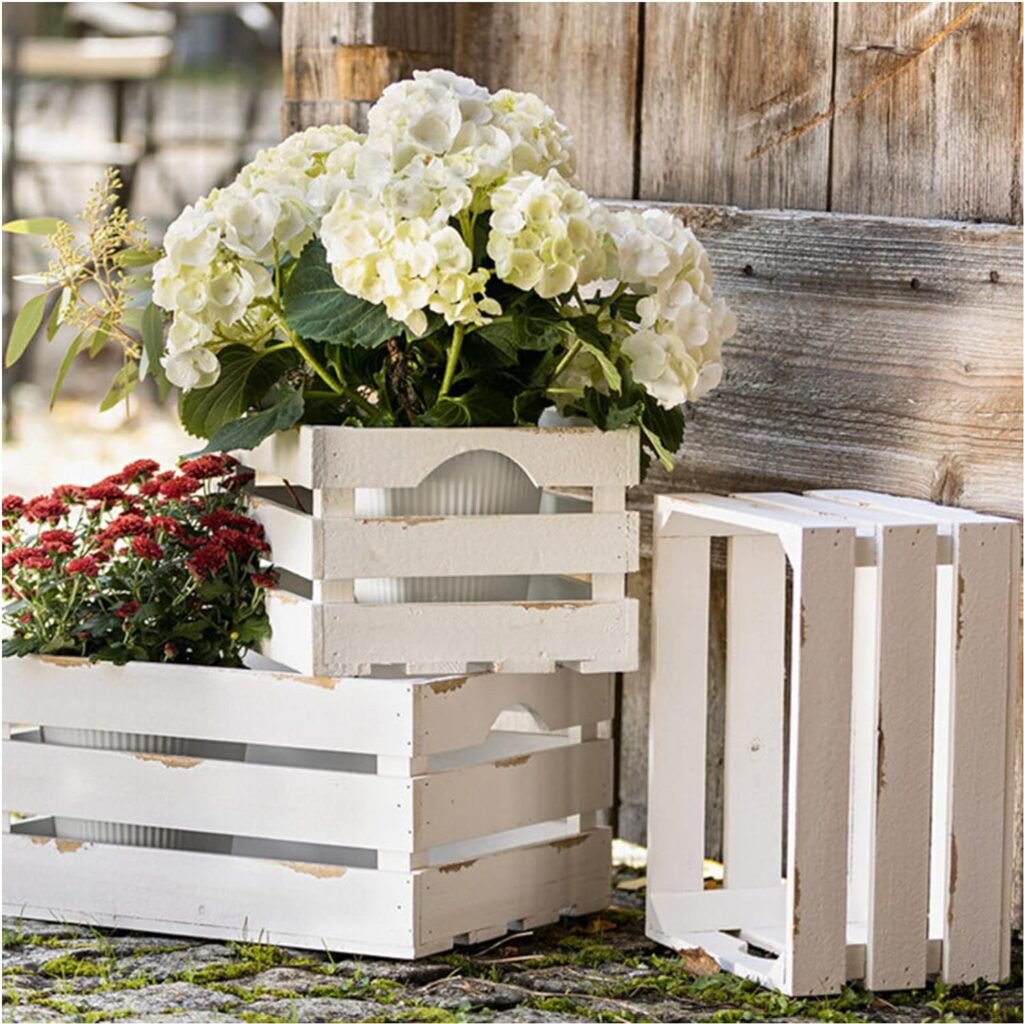 ZOOFOX 3 Pack Wooden Crates for Display, Distressed Nesting Wooden Storage Box with Handles, Decorative White Wooden Bins for Fruit, Vegetable, Bread, Party, Bathroom, Kitchen and Cabinet