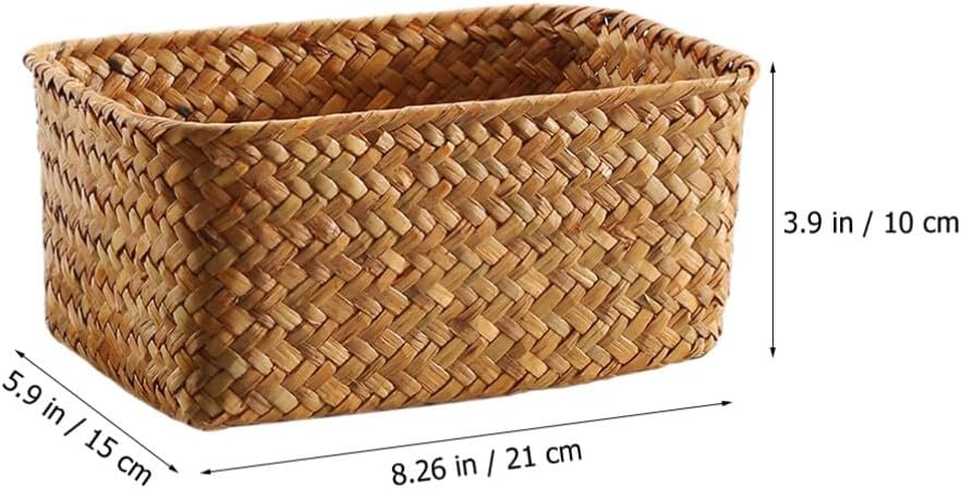 Abaodam Wicker Shelf Baskets Bin Rectangular Hand Woven Wicker Bin Storage Box Small Rustic Home Storage Organizer Container for Toilet Paper Snack