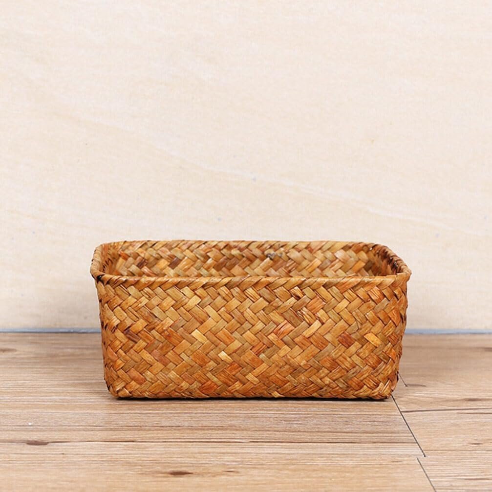 Abaodam Wicker Shelf Baskets Bin Rectangular Hand Woven Wicker Bin Storage Box Small Rustic Home Storage Organizer Container for Toilet Paper Snack