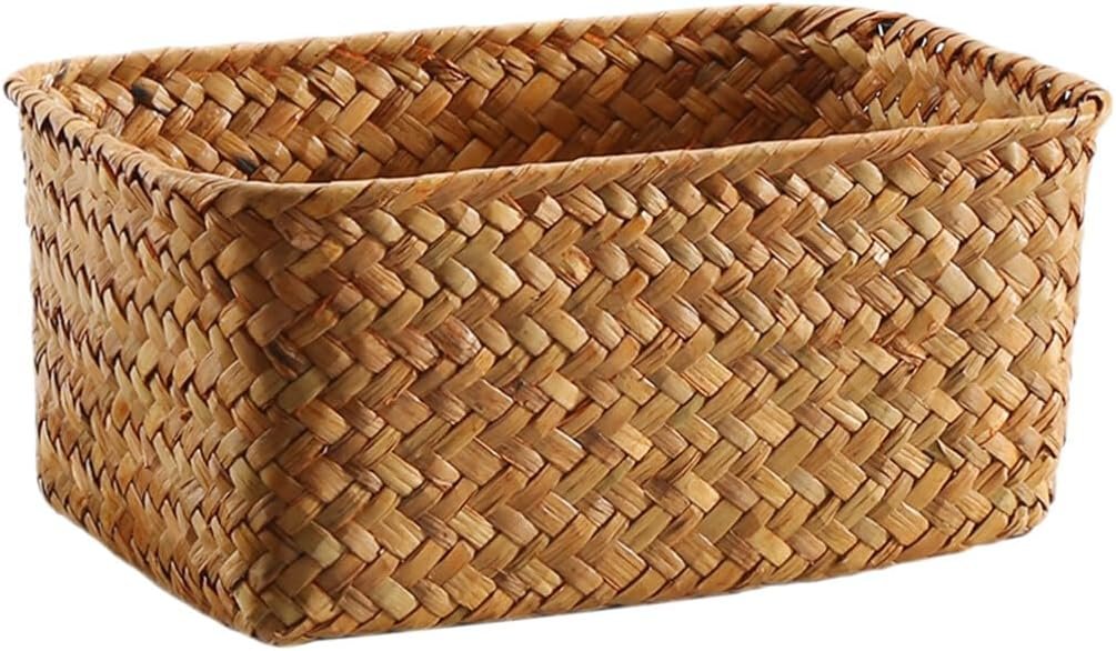 Abaodam Wicker Shelf Baskets Bin Rectangular Hand Woven Wicker Bin Storage Box Small Rustic Home Storage Organizer Container for Toilet Paper Snack