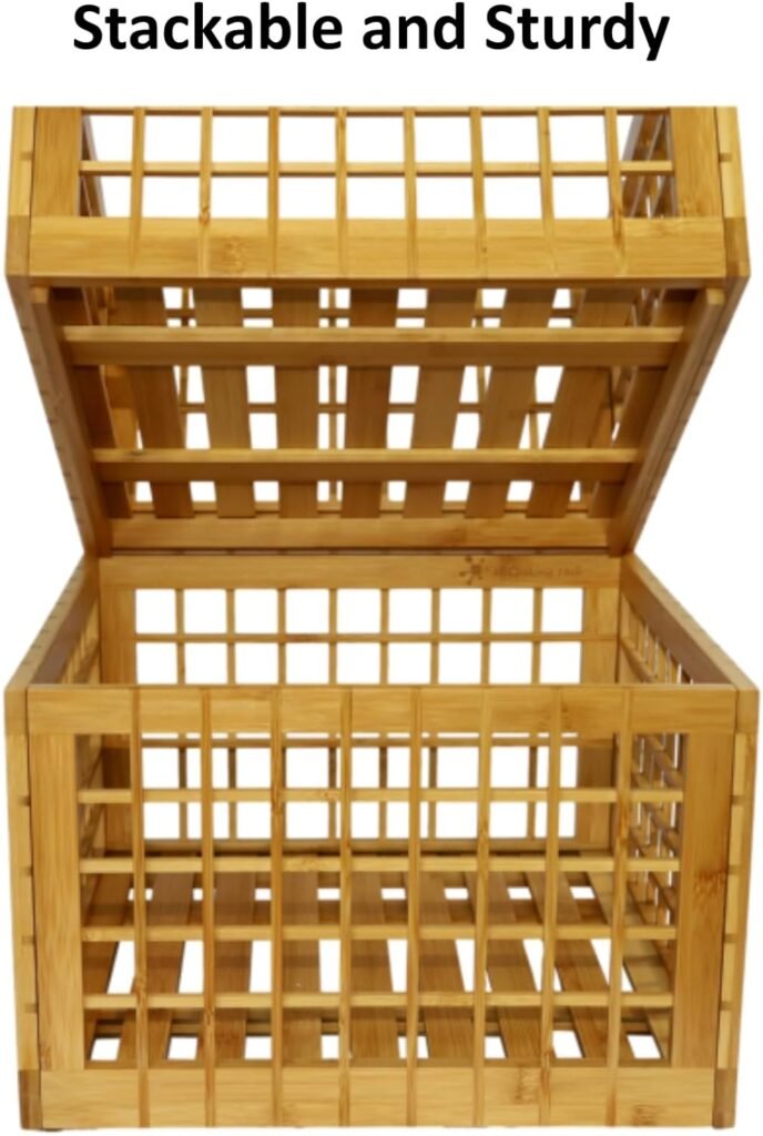 Bamboo Storage Bin - Multipurpose, Stackable Wooden Storage Bins with Sleek Lattice Frames for Home, Kitchen, Pantry, Closet, Office Storage Organizers (1 Pack)