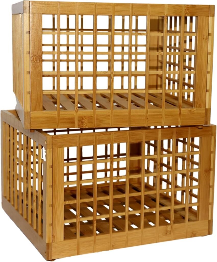 Bamboo Storage Bin - Multipurpose, Stackable Wooden Storage Bins with Sleek Lattice Frames for Home, Kitchen, Pantry, Closet, Office Storage Organizers (1 Pack)