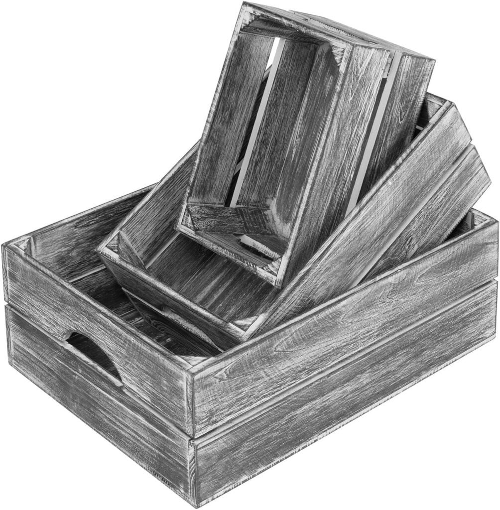 MyGift Country Rustic Gray Washed Wood Storage Decorative Box, Nesting Wooden Crate Box Container, Set of 3