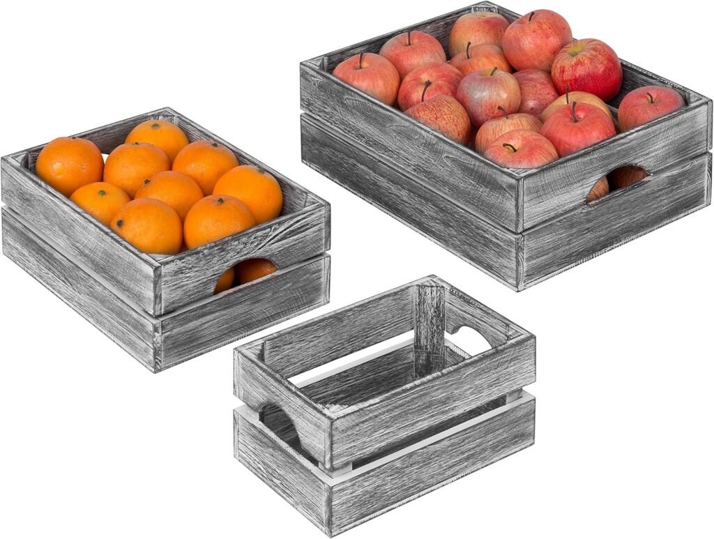 MyGift Country Rustic Gray Washed Wood Storage Decorative Box, Nesting Wooden Crate Box Container, Set of 3