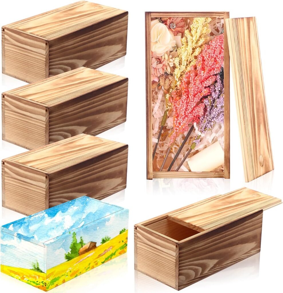 6 Pcs Unfinished Wood Boxes, 8 x 4 x 3.15 Inch Small Wooden Box with Lid Wood Craft Box Small Rectangle Wooden Crates for DIY Birthday Party Favor Gift Supplies(Dark Brown)