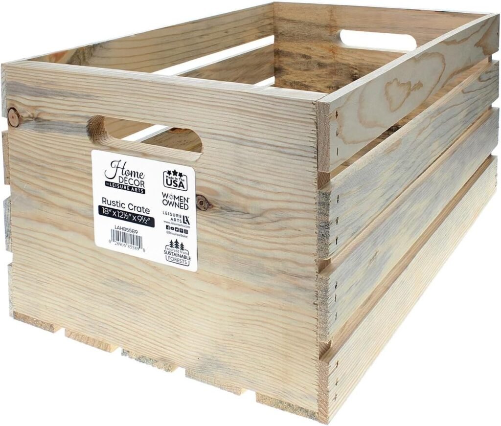 Leisure Arts Good Wood Wooden Crate, Wood Crate Unfinished, Wood crates for Display, Wood crates for Storage, Wooden crates Unfinished, Rustic, 18 x 12.5 x 9.5